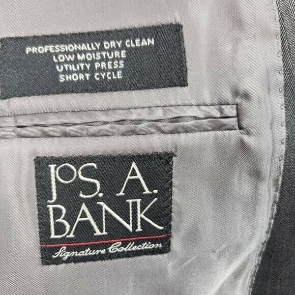 Jos A Bank Signature Collection Blazer Men 46 L Gray Two Button 100% Wool Jacket - Picture 5 of 7